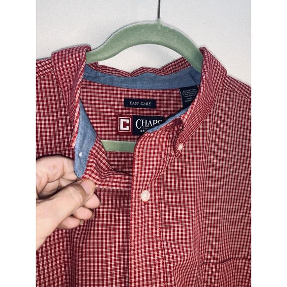 Chaps Shirt 2XL Red and White Check Pocket Button Down Long Sleeve Mens Crest - Picture 2 of 12